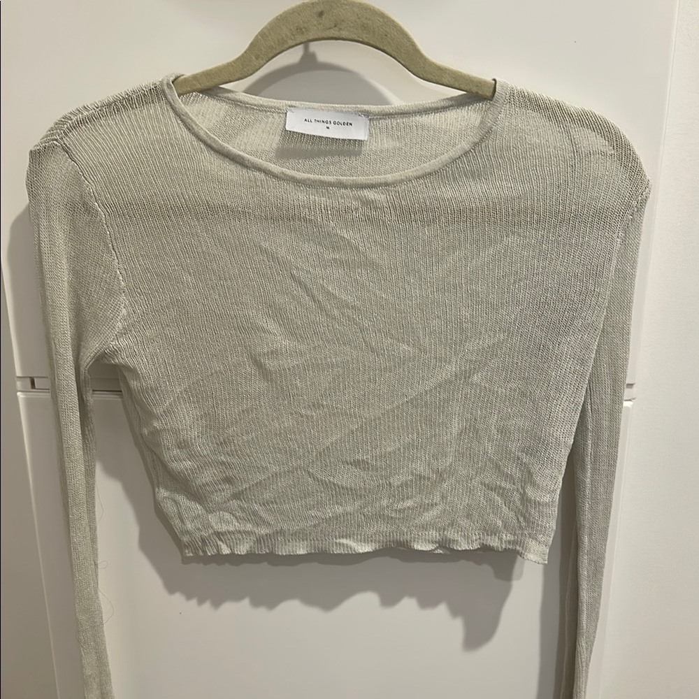 Cream Fitted Long Sleeve Crop Blouse